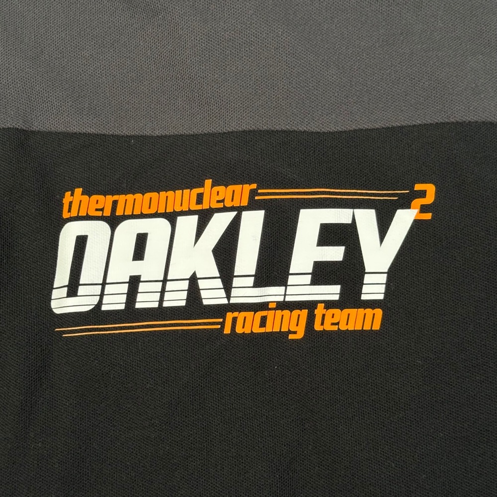 Oakley‎ Racing Team Polo Shirt Long Sleeve Custom Fit Black Orange Mens Small